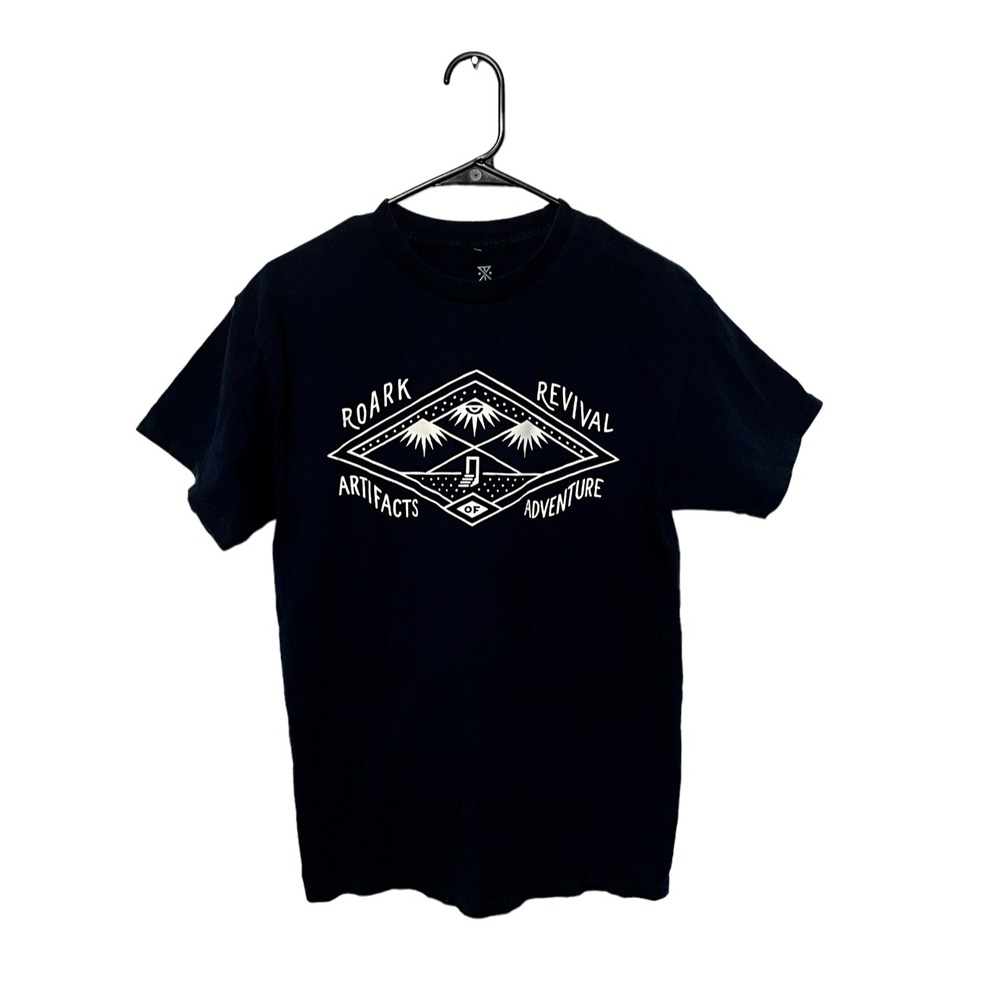 Roark Revival Shirt Mens Medium Blue Short Sleeve Graphic Tee Crew Neck Outdoor
